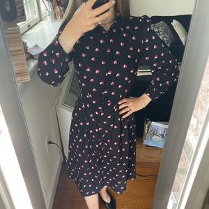 Black midi dress with buttons and pink and red design